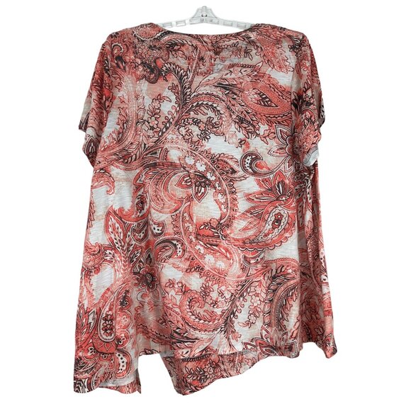 Terra & Sky Womens Plus Size Coral Paisley Short Sleeve Top Size 1X 16W-18W - Picture 7 of 7